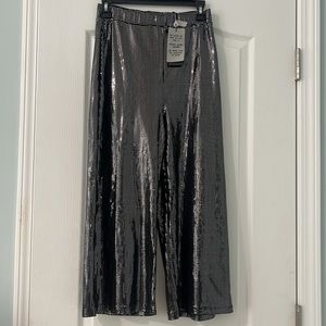 Women Sequin Flare Pants High Waist Sparkle Glitter Leg Loose Pants Trousers M
